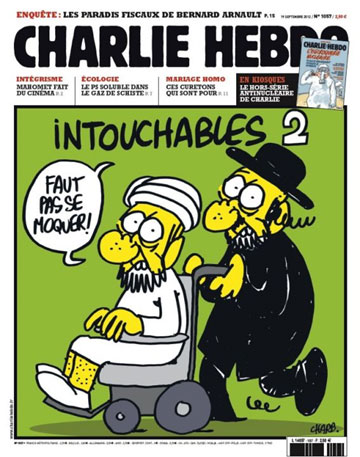 La Une du Charlie Hebdo du 19 Septembre 2012 fait couler beaucoup d'encre. Ce dessin provocant, en pleine période de protestations dans le monde arabe contre un film anti-islam, divise l'opinion entre les farouches défenseurs de la liberté d'expression et ceux qui trouvent cette provocation inappropriée. 