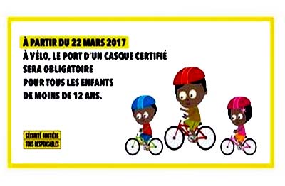 Le port du casque obligatoire pour les moins de 12 ans à vélo